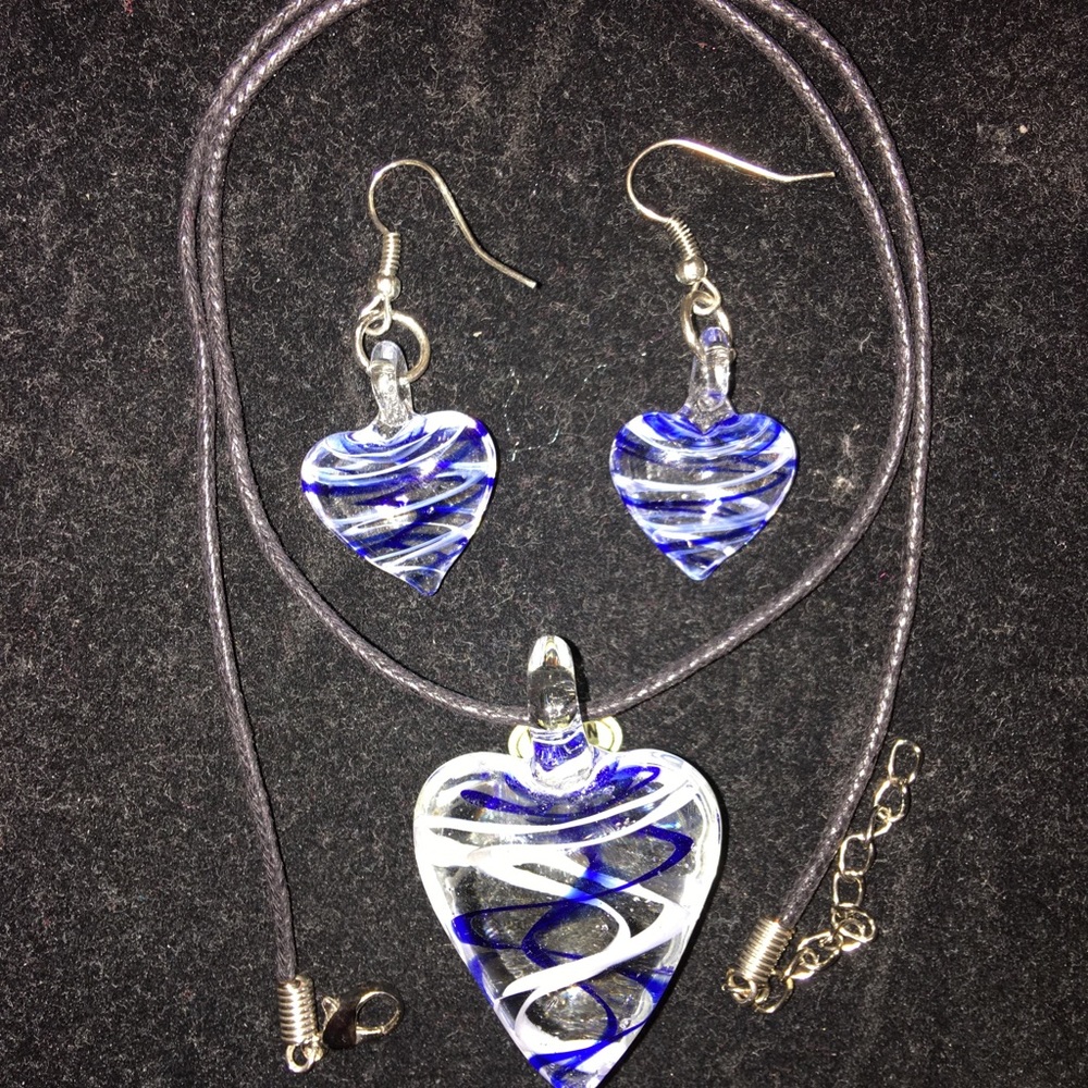 Heart shaped Glass Earrings and Pendant
